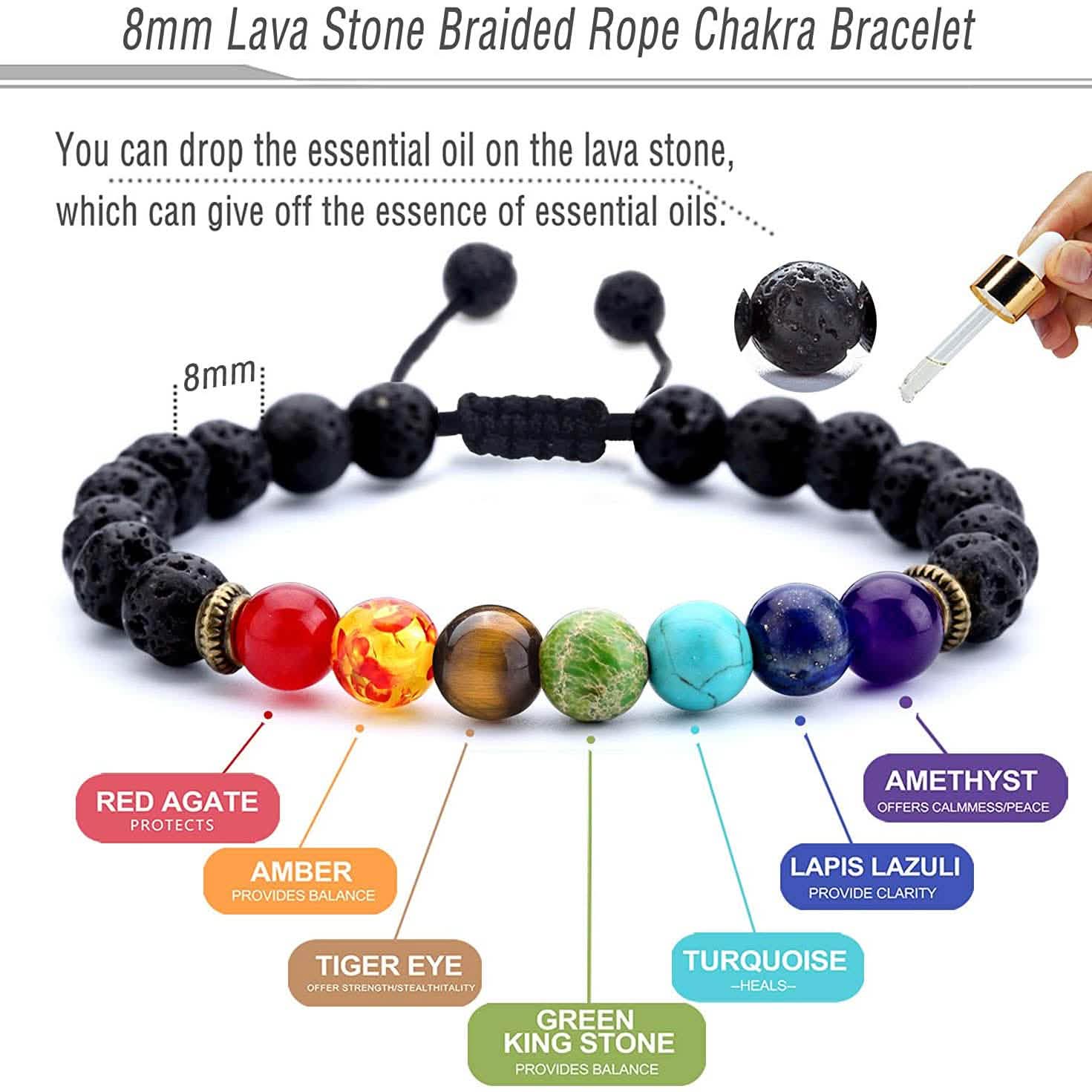 Lava Rock 7 Chakras Bracelet - Essential Oil Diffuser