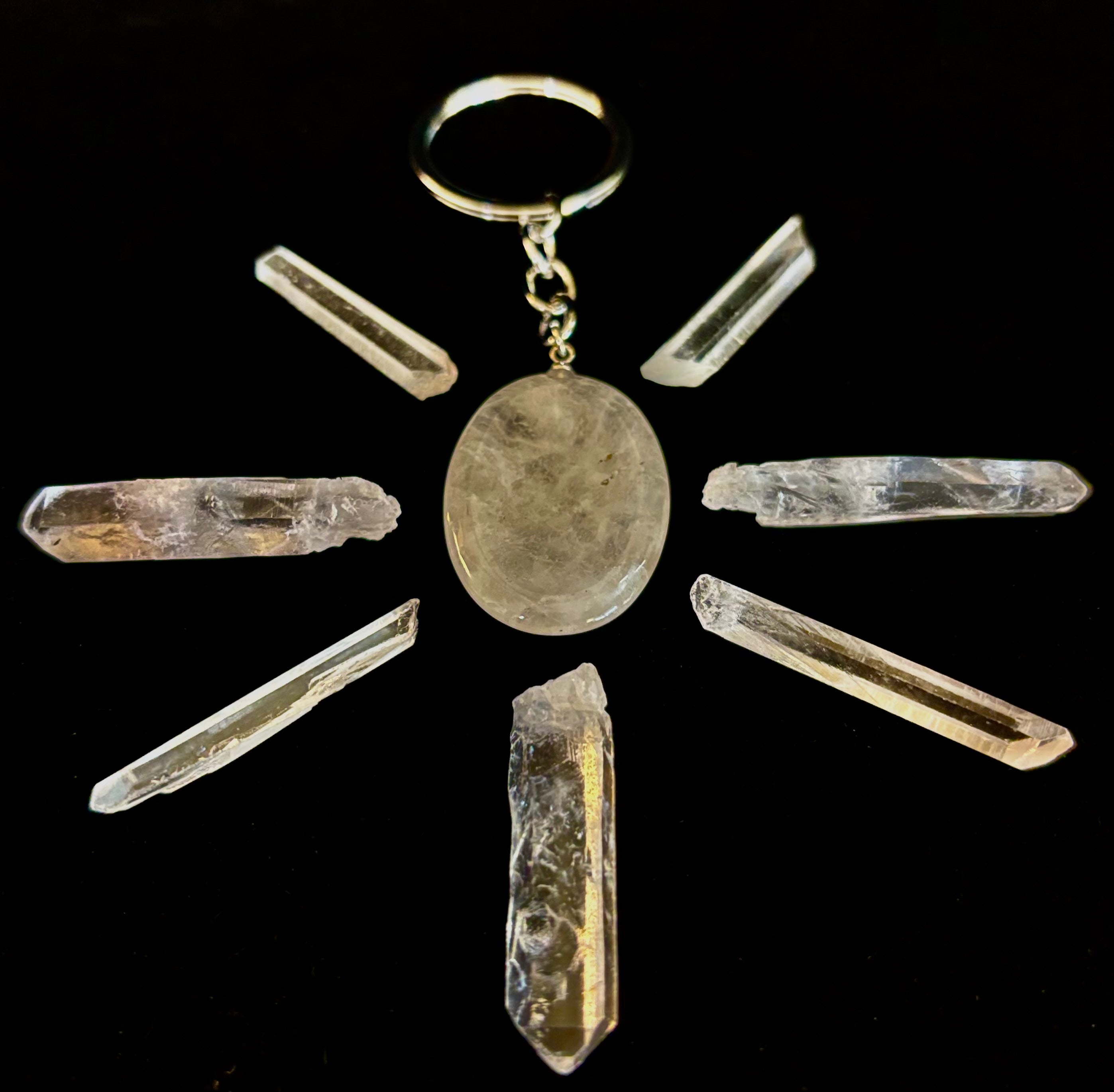 Natural Crystal Worry Stone Keychain – Amethyst, Clear Quartz, Obsidian, Tiger’s Eye, Green Aventurine & Rose Quartz (1.25”)